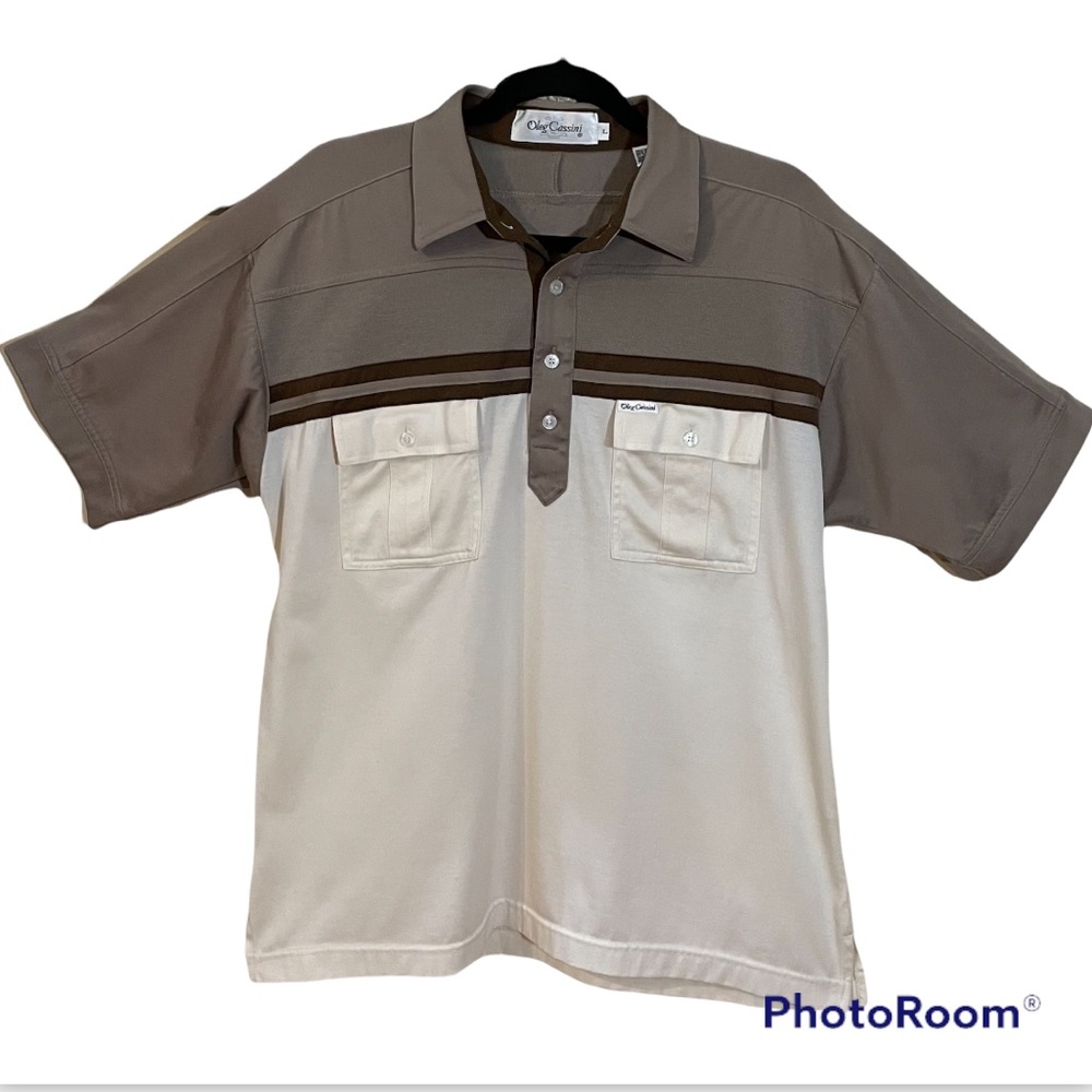 Oleg Cassini Vintage Brown and White Polo Shirt Size Large